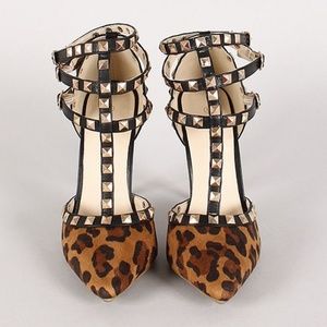 Adora Leopard Studded Pumps Stilettos Heels NWT